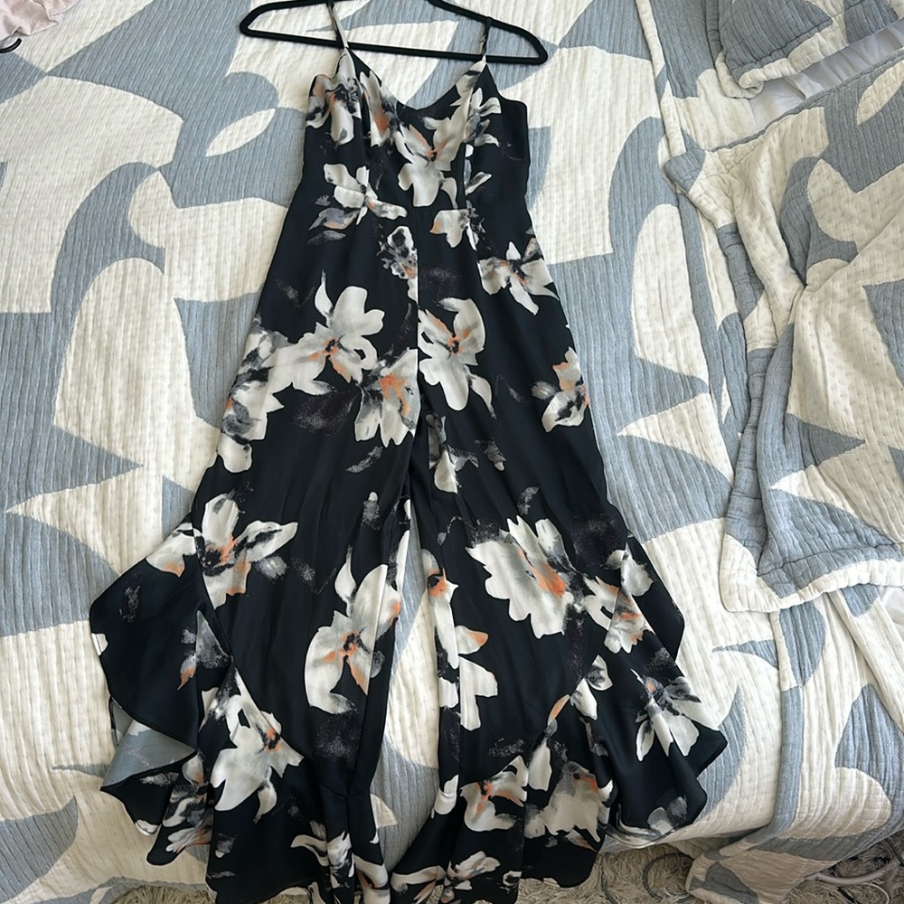 Lulu’s Black Floral Wideleg Jumpsuit